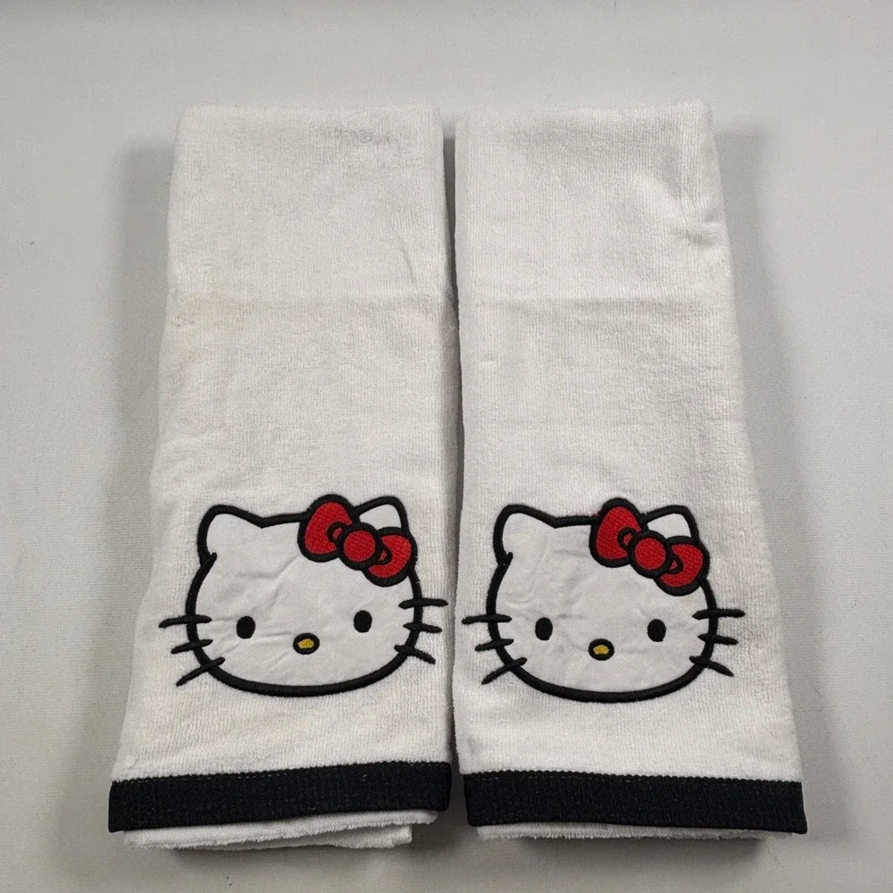 Hello Kitty Sanrio Hand Towels Set of 2 White Cotton Embroidered 2023 Jay Franco